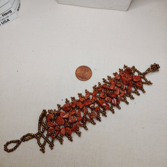 Handcrafted Jewelry - Artisan Bead‑Woven Goldstone Statement Bracelet